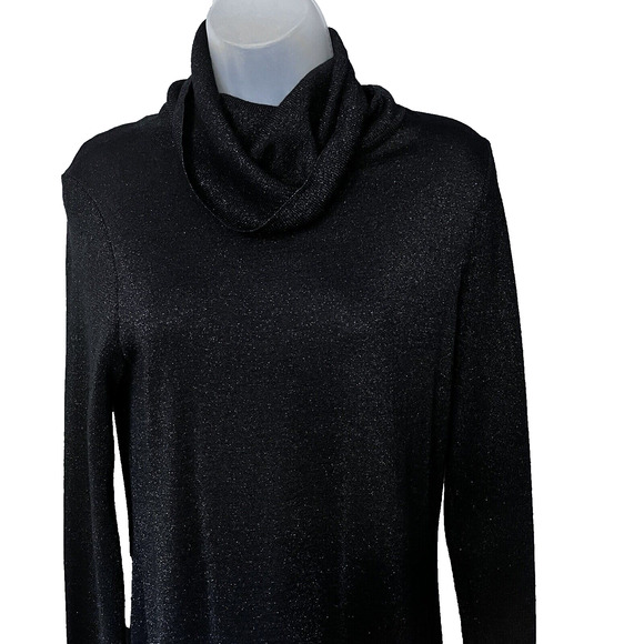 Roncelli Maxi Dress SZ L Black Metallic Sultry Goth Minimalist Party Cowl VTG - Picture 1 of 7